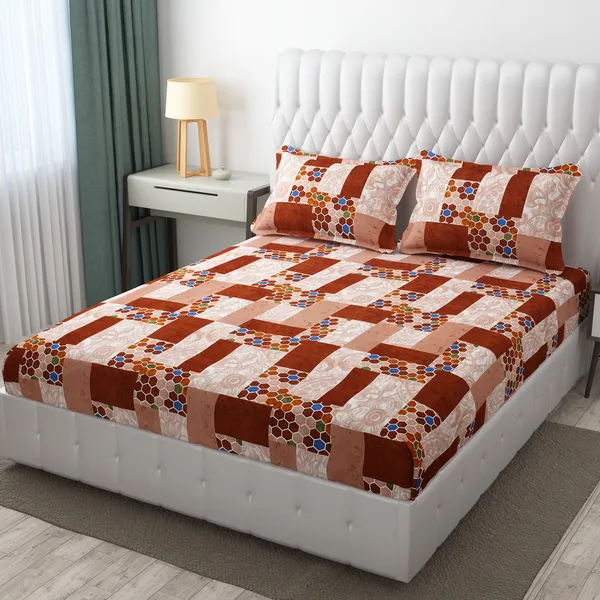 BROWN_Pure_Cotton_Bedsheet_Two_Pillow_Covers_Included_108X108_inches