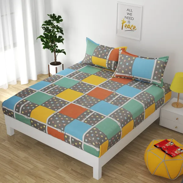 MULTI_Pure_Cotton_Bedsheet_Two_Pillow_Covers_Included_90X100_inches