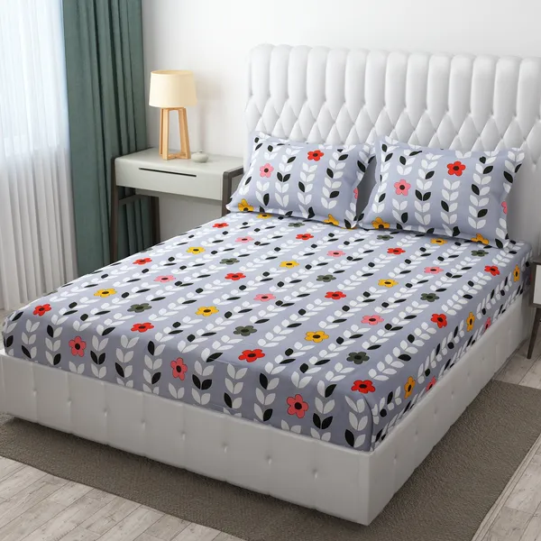 GREY_Pure_Cotton_Bedsheet_Two_Pillow_Covers_Included_60X90_inches
