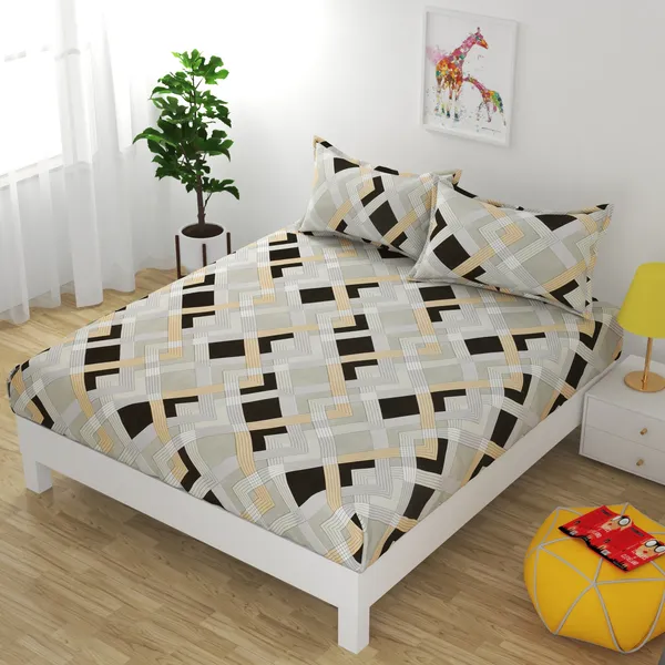 GREY_Pure_Cotton_Bedsheet_Two_Pillow_Covers_Included_90X100_inches