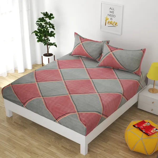 GREYPINK_Pure_Cotton_Bedsheet_Two_Pillow_Covers_Included_90X100_inches