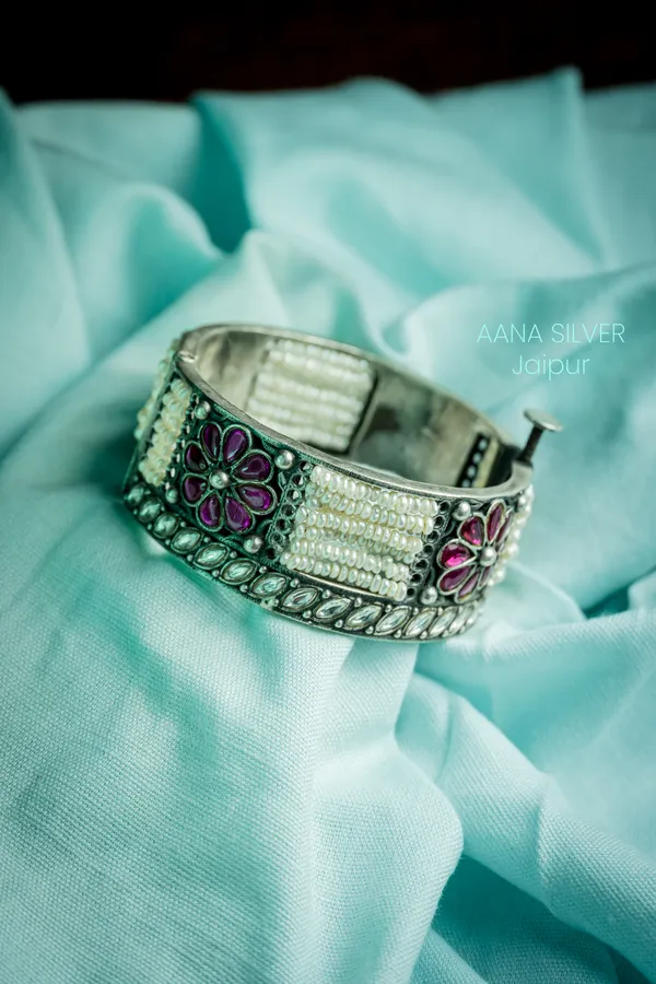 925_Pure_Sterling_Silver_|_Textured_Kundan_Bracelet_|_Well_Stamped_&_Hallmarked