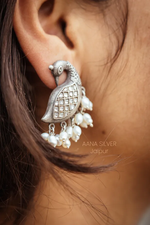 925_Pure_Sterling_Silver_|_Kundan_Peacock_Earrings_|_Well_Stamped_&_Hallmarked