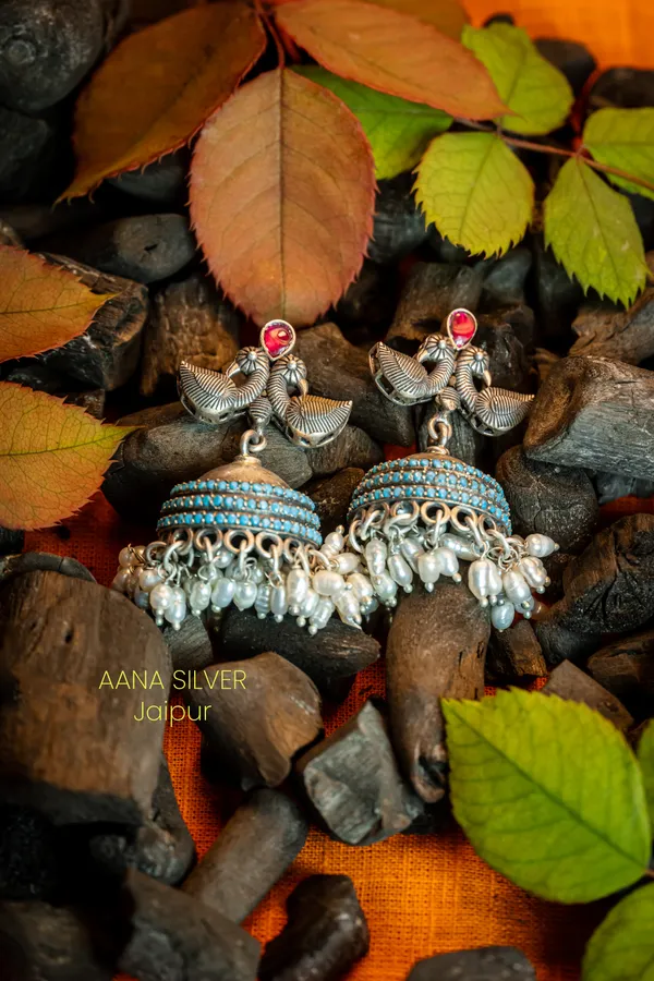 925_Pure_Sterling_Silver_|_Kundan_Peacock_Jhumka_Earrings_|_Well_Stamped_&_Hallmarked