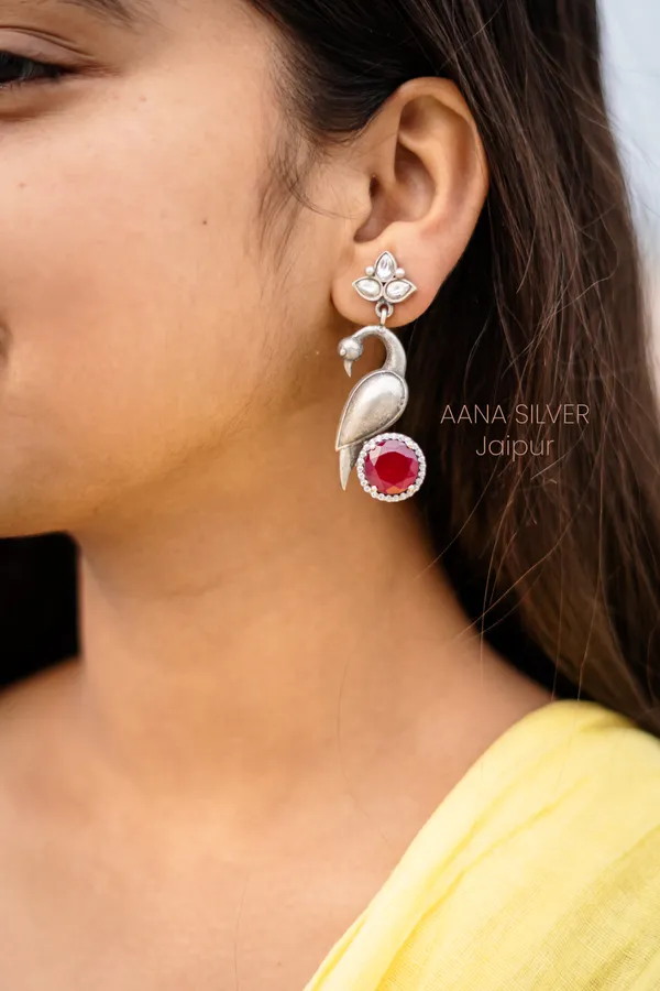 925_Pure_Sterling_Silver_|_Flower_Peacock_Kundan_Earrings_|_Well_Stamped_&_Hallmarked