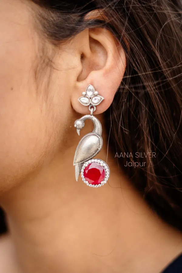 925_Pure_Sterling_Silver_|_Flower_Peacock_Kundan_Earrings_|_Well_Stamped_&_Hallmarked