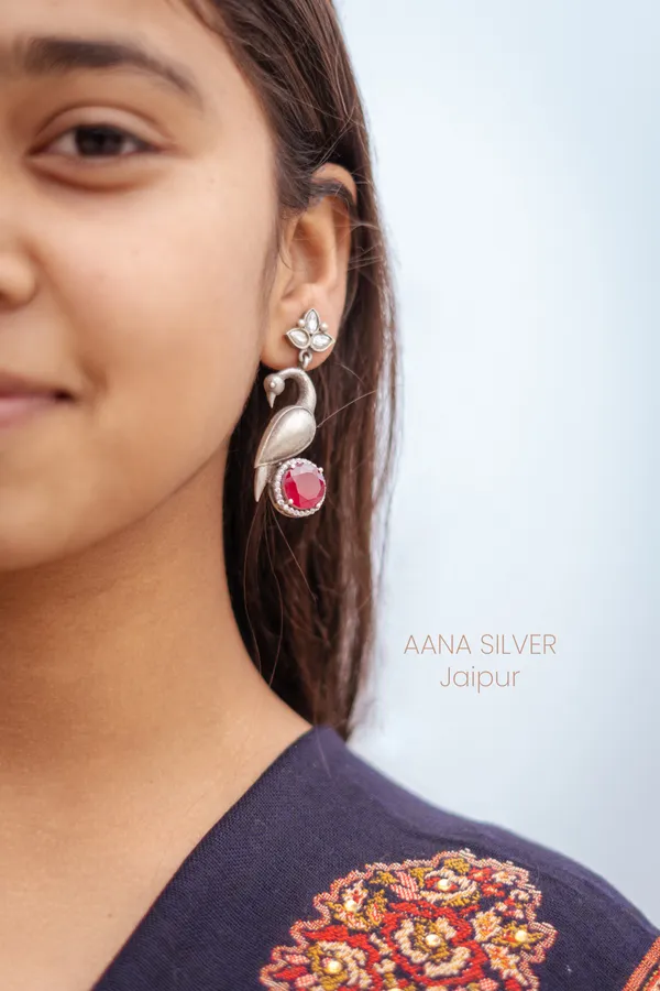 925_Pure_Sterling_Silver_|_Flower_Peacock_Kundan_Earrings_|_Well_Stamped_&_Hallmarked