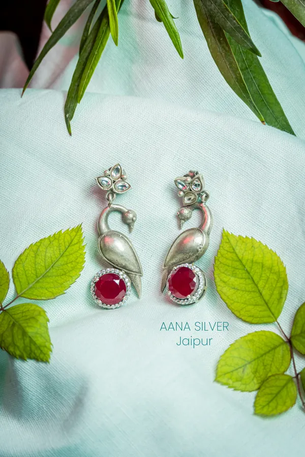 925_Pure_Sterling_Silver_|_Flower_Peacock_Kundan_Earrings_|_Well_Stamped_&_Hallmarked
