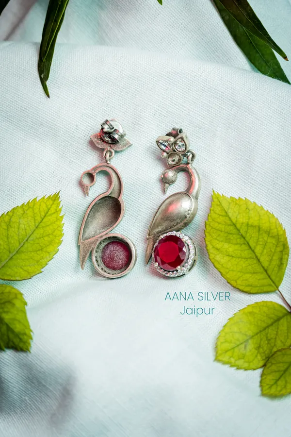 925_Pure_Sterling_Silver_|_Flower_Peacock_Kundan_Earrings_|_Well_Stamped_&_Hallmarked