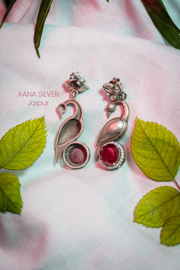 925_Pure_Sterling_Silver_|_Flower_Peacock_Kundan_Earrings_|_Well_Stamped_&_Hallmarked