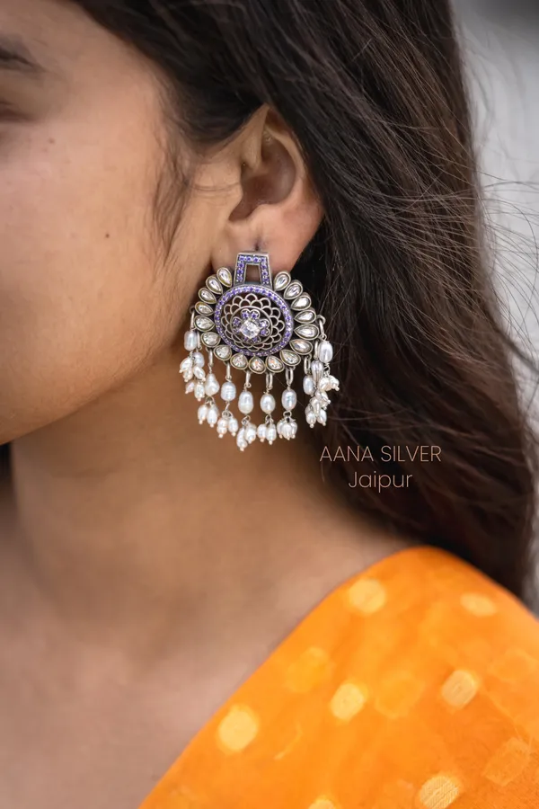 925_Pure_Sterling_Silver_|_Flower_Jali_Kundan_Earrings_|_Well_Stamped_&_Hallmarked