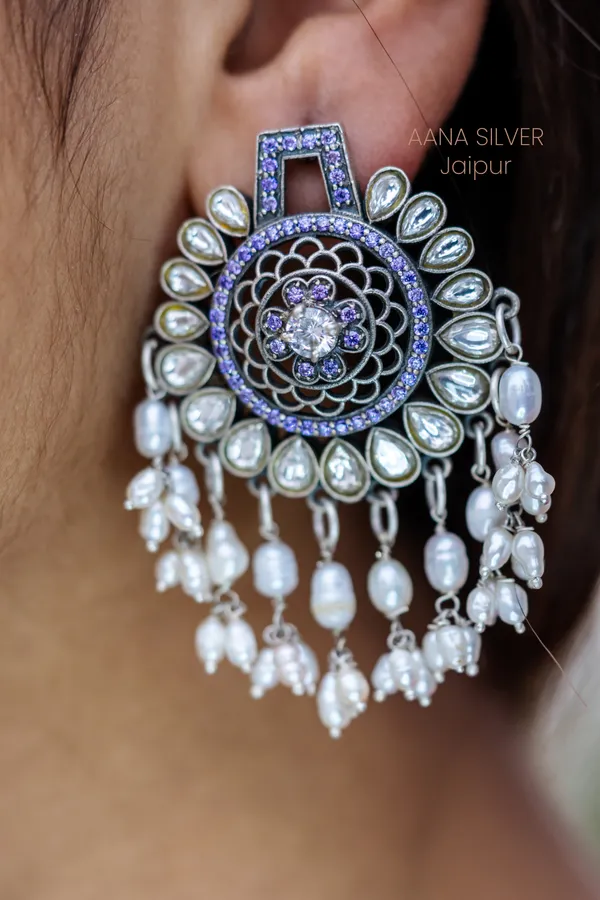 925_Pure_Sterling_Silver_|_Flower_Jali_Kundan_Earrings_|_Well_Stamped_&_Hallmarked