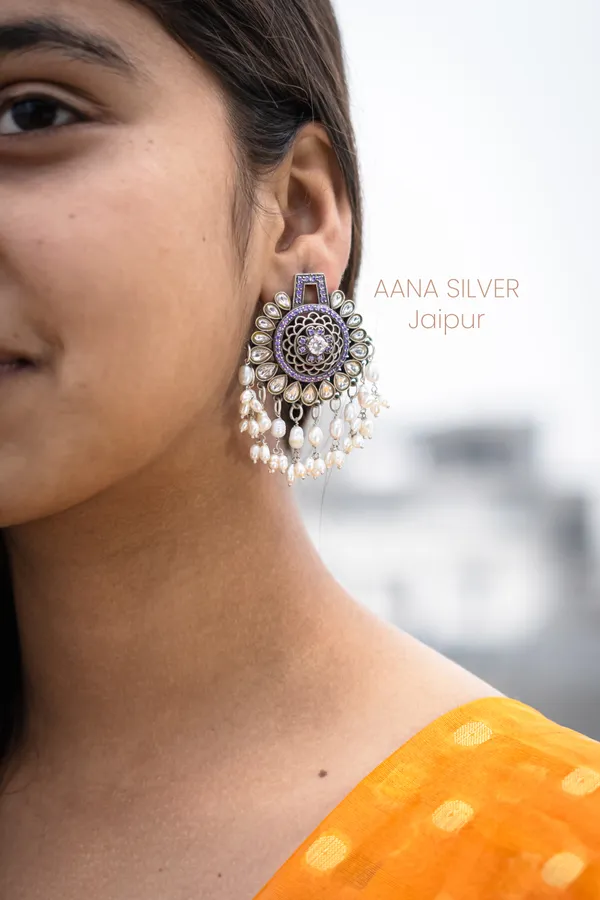 925_Pure_Sterling_Silver_|_Flower_Jali_Kundan_Earrings_|_Well_Stamped_&_Hallmarked