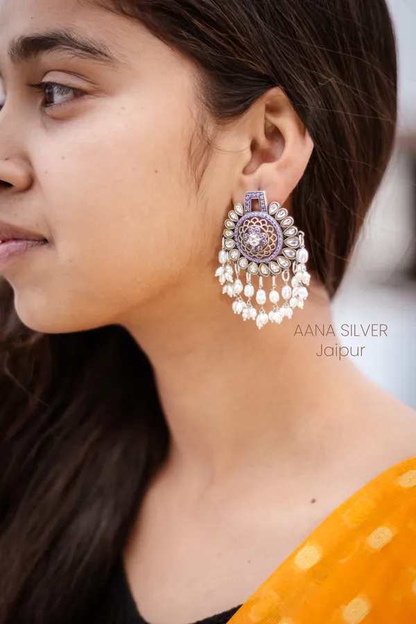 925_Pure_Sterling_Silver_|_Flower_Jali_Kundan_Earrings_|_Well_Stamped_&_Hallmarked