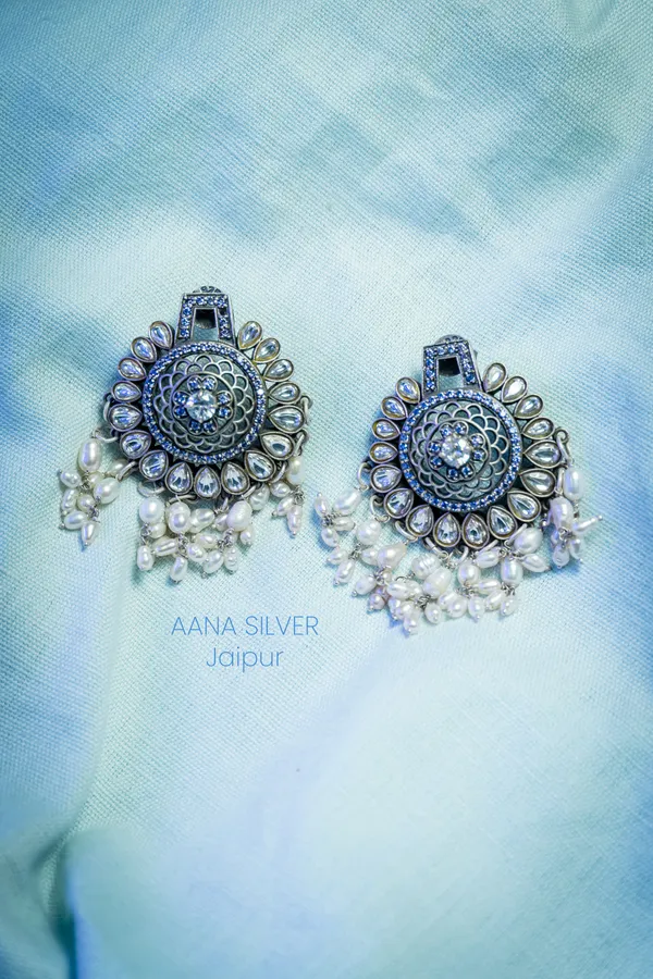 925_Pure_Sterling_Silver_|_Flower_Jali_Kundan_Earrings_|_Well_Stamped_&_Hallmarked