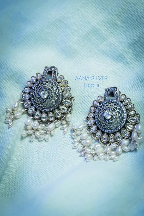 925_Pure_Sterling_Silver_|_Flower_Jali_Kundan_Earrings_|_Well_Stamped_&_Hallmarked