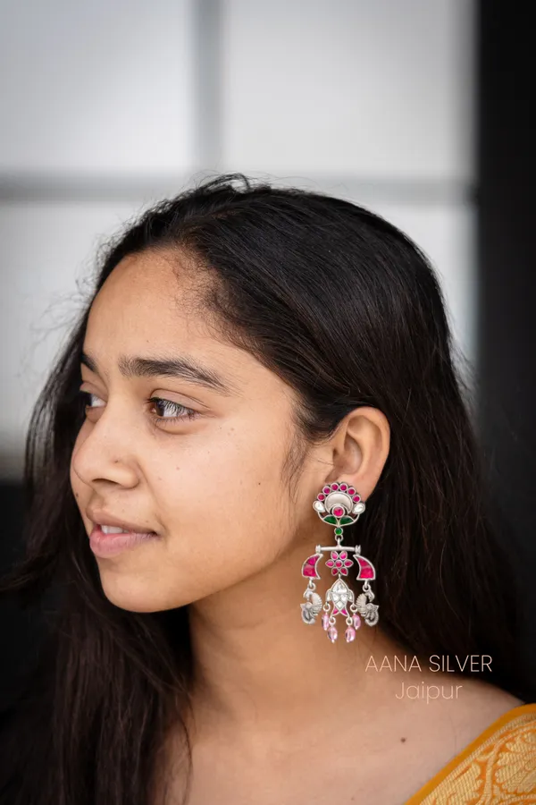 925_Pure_Sterling_Silver_|_Statement_Fish_Peacock_Kundan_Earrings_|_Well_Stamped_&_Hallmarked