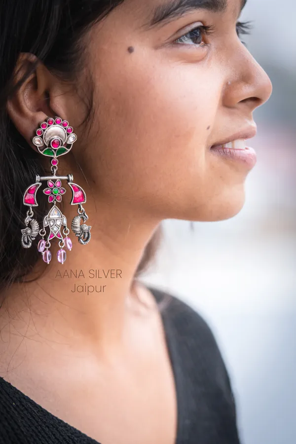 925_Pure_Sterling_Silver_|_Statement_Fish_Peacock_Kundan_Earrings_|_Well_Stamped_&_Hallmarked