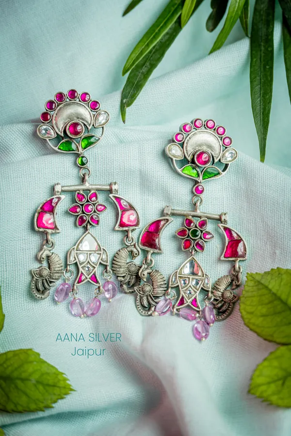925_Pure_Sterling_Silver_|_Statement_Fish_Peacock_Kundan_Earrings_|_Well_Stamped_&_Hallmarked