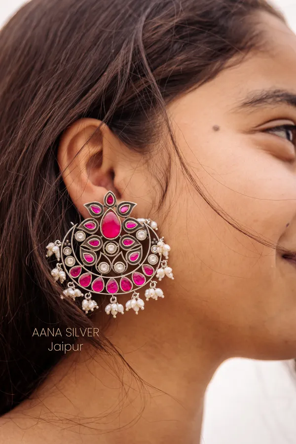 925_Pure_Sterling_Silver_|_Flower_Kundan_Earrings_|_Well_Stamped_&_Hallmarked