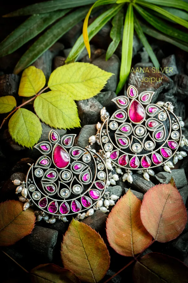 925_Pure_Sterling_Silver_|_Flower_Kundan_Earrings_|_Well_Stamped_&_Hallmarked