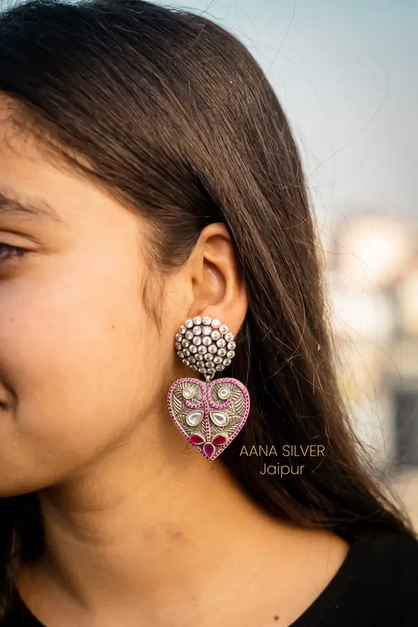 925_Pure_Sterling_Silver_|_Textured_Leaf_Kundan_Earrings_|_Well_Stamped_&_Hallmarked