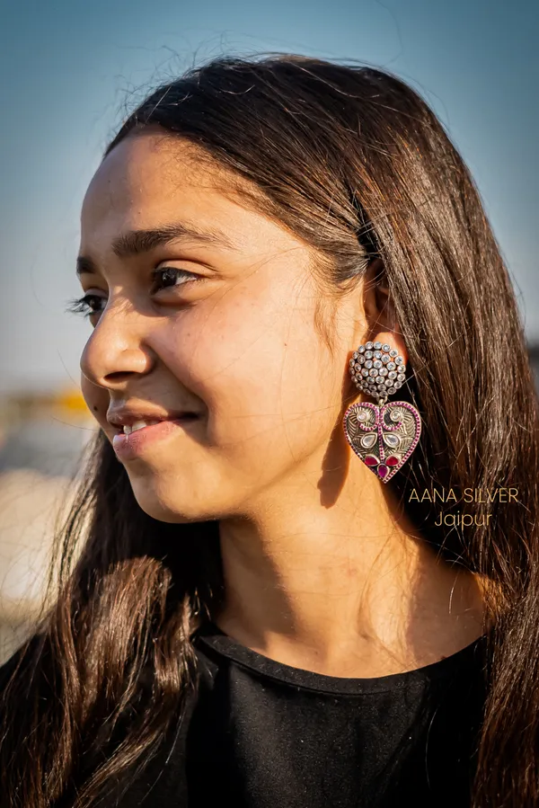 925_Pure_Sterling_Silver_|_Textured_Leaf_Kundan_Earrings_|_Well_Stamped_&_Hallmarked