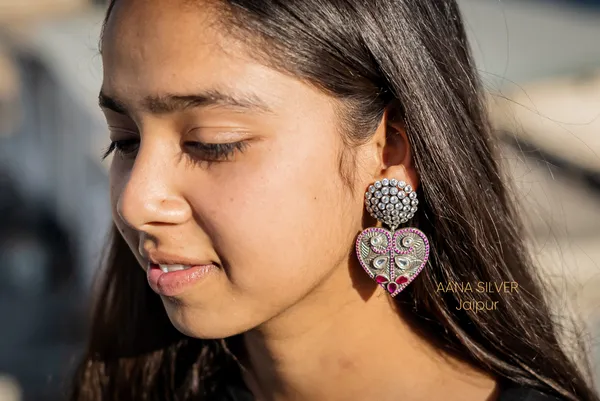 925_Pure_Sterling_Silver_|_Textured_Leaf_Kundan_Earrings_|_Well_Stamped_&_Hallmarked