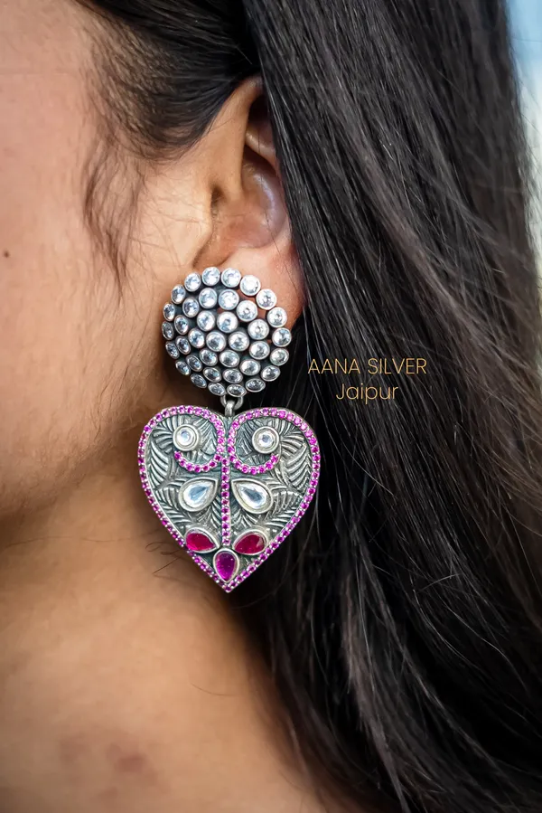 925_Pure_Sterling_Silver_|_Textured_Leaf_Kundan_Earrings_|_Well_Stamped_&_Hallmarked