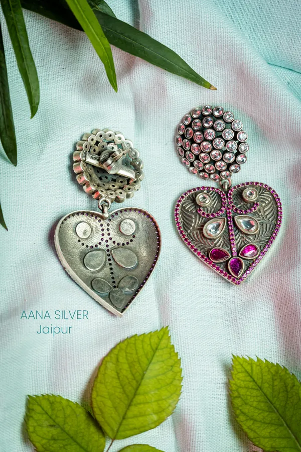 925_Pure_Sterling_Silver_|_Textured_Leaf_Kundan_Earrings_|_Well_Stamped_&_Hallmarked
