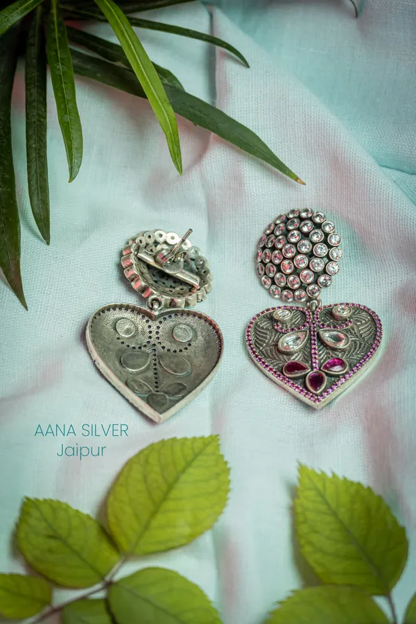 925_Pure_Sterling_Silver_|_Textured_Leaf_Kundan_Earrings_|_Well_Stamped_&_Hallmarked