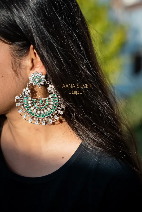 925_Pure_Sterling_Silver_|_Jali_Flower_Kundan_Earrings_|_Well_Stamped_&_Hallmarked