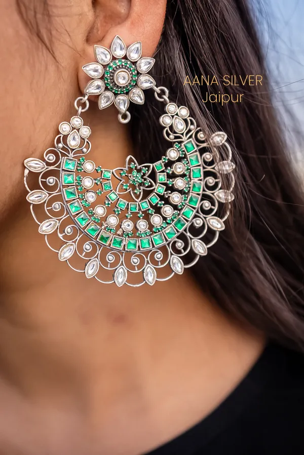 925_Pure_Sterling_Silver_|_Jali_Flower_Kundan_Earrings_|_Well_Stamped_&_Hallmarked