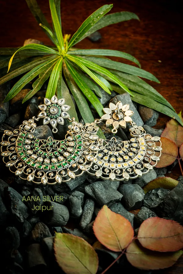 925_Pure_Sterling_Silver_|_Jali_Flower_Kundan_Earrings_|_Well_Stamped_&_Hallmarked