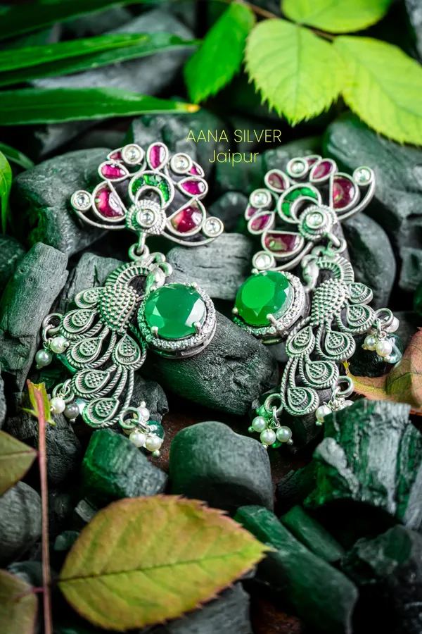 925_Pure_Sterling_Silver_|_Peacock_Kundan_Earrings_|_Well_Stamped_&_Hallmarked