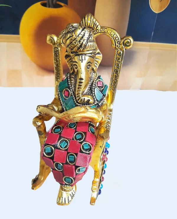 Modern_Chair_Ganesha_Metal_Staue_Reading_Ramayan_With_Stone_Work_Showpiece_For_Home