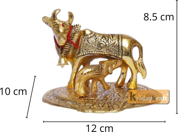Metal_Handicraft_Cow_With_Calf_Standin_On_Base_Gold_Plated_Shwopiece_For_Room