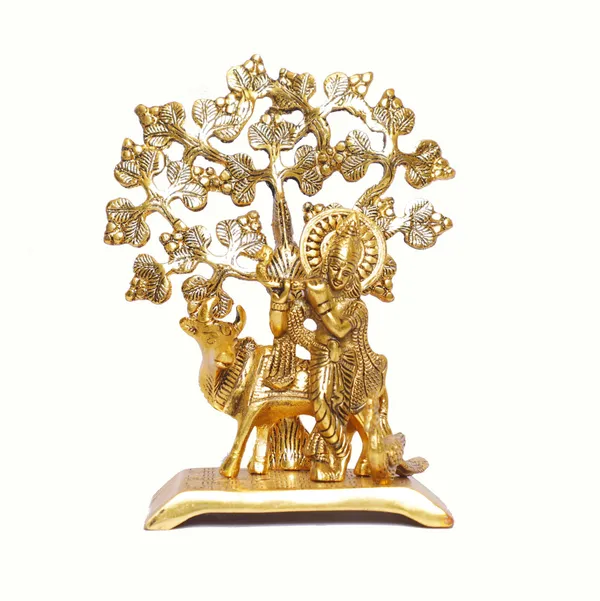 Krishna_Playing_Flute_With_Kamdhenu_Cow_Standing_Under_Tree_Metal_Statue_For_Pooja_Decor_Your_Home