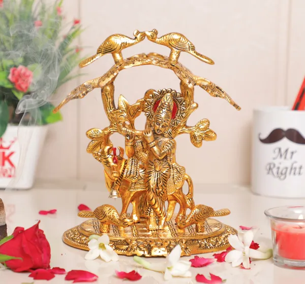 Krishna_Playing_Flute_With_Kamdhenu_Cow_Standing_Under_Tree_Metal_Statue_For_Pooja
