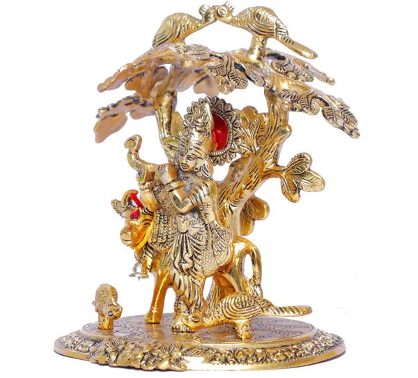 Krishna_Playing_Flute_With_Kamdhenu_Cow_Standing_Under_Tree_Metal_Statue_For_Pooja