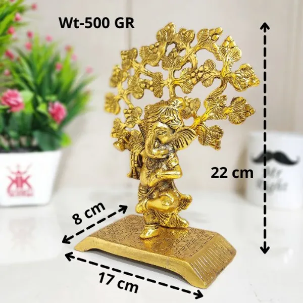 Metal_Ganesha_Statue_Playing_Damru_Standing_Under_Tree