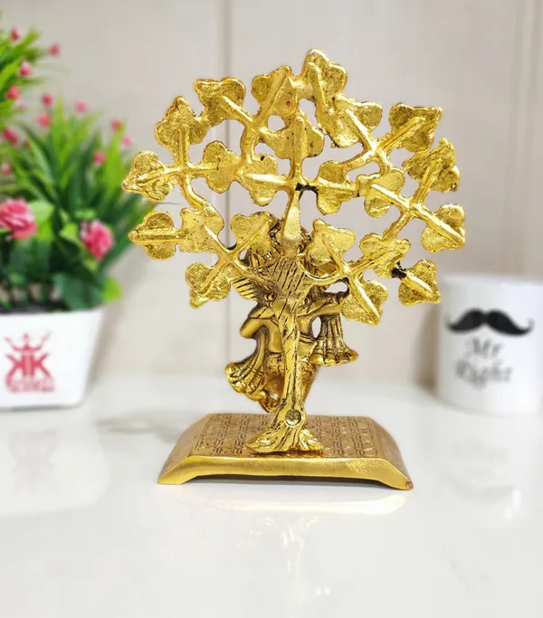 Metal_Ganesha_Statue_Playing_Damru_Standing_Under_Tree