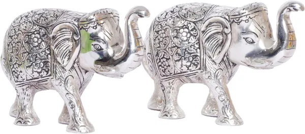 Metal_Elephant_Statue_Small_Size_Silver_Polish_2_Pcs_Set_For_Showpiece_Your_Home