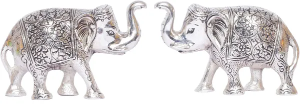 Metal_Elephant_Statue_Small_Size_Silver_Polish_2_Pcs_Set_For_Showpiece_Your_Home
