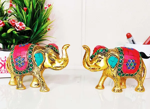Metal_Elephant_Statue_Small_Size_With_Stone_Work_2_Pcs_Set_For_Showpiece_Enhance_Your_Home