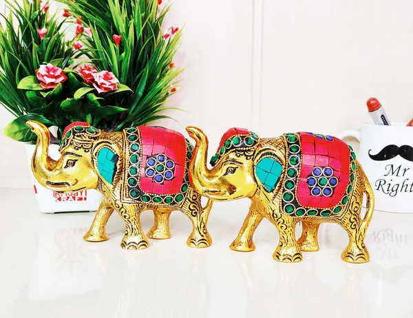 Metal_Elephant_Statue_Small_Size_With_Stone_Work_2_Pcs_Set_For_Showpiece_Enhance_Your_Home