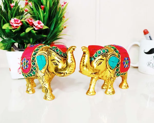 Metal_Elephant_Statue_Small_Size_With_Stone_Work_2_Pcs_Set_For_Showpiece_Enhance_Your_Home