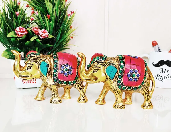 Metal_Elephant_Set_Medium_Size_With_Stone_Work_2_Pcs_Set_For_Showpiece_Your_Home