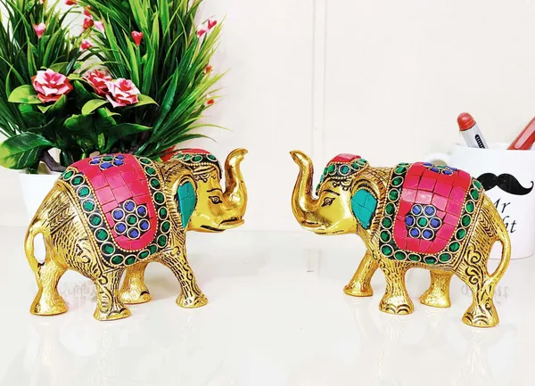 Metal_Elephant_Set_Medium_Size_With_Stone_Work_2_Pcs_Set_For_Showpiece_Your_Home