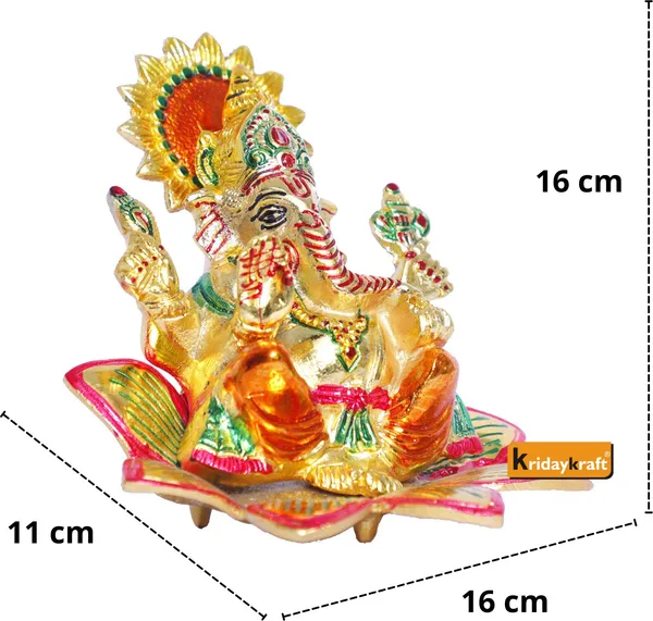 Ganesha_Idol_Sit_On_Multicolor_Flower_Metal_Statue